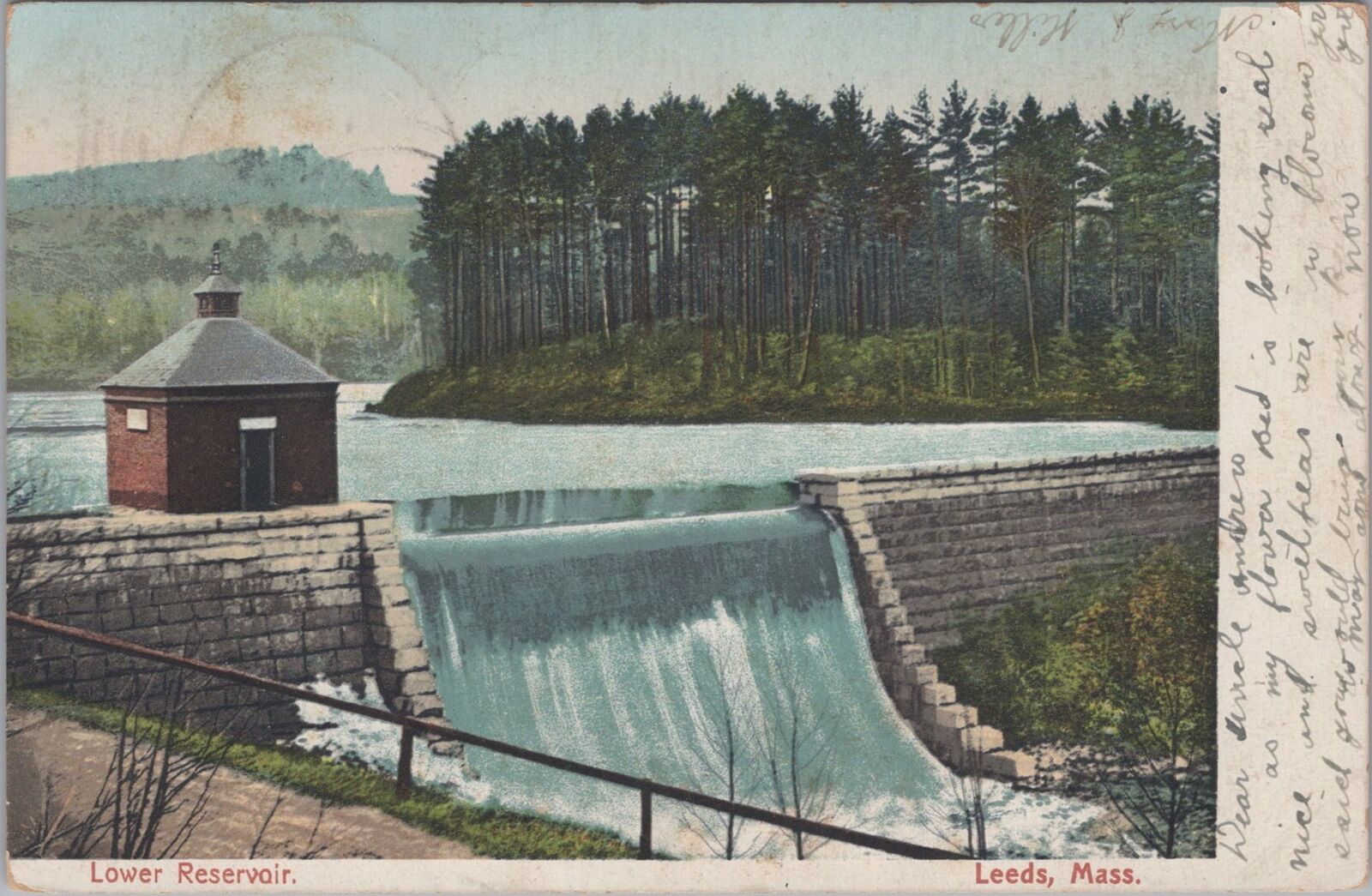Lower Reservoir Leeds Massachusetts Haydenville 1907 Doane Cancel Postcard