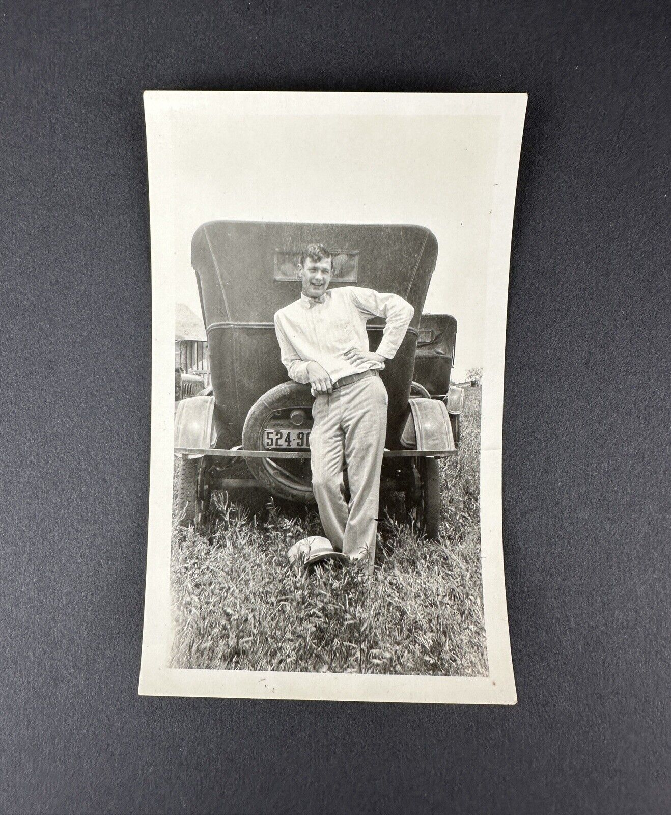 1926 Man Standing in Front of Automobile Photo Snapshot 5 x 3 Vintage