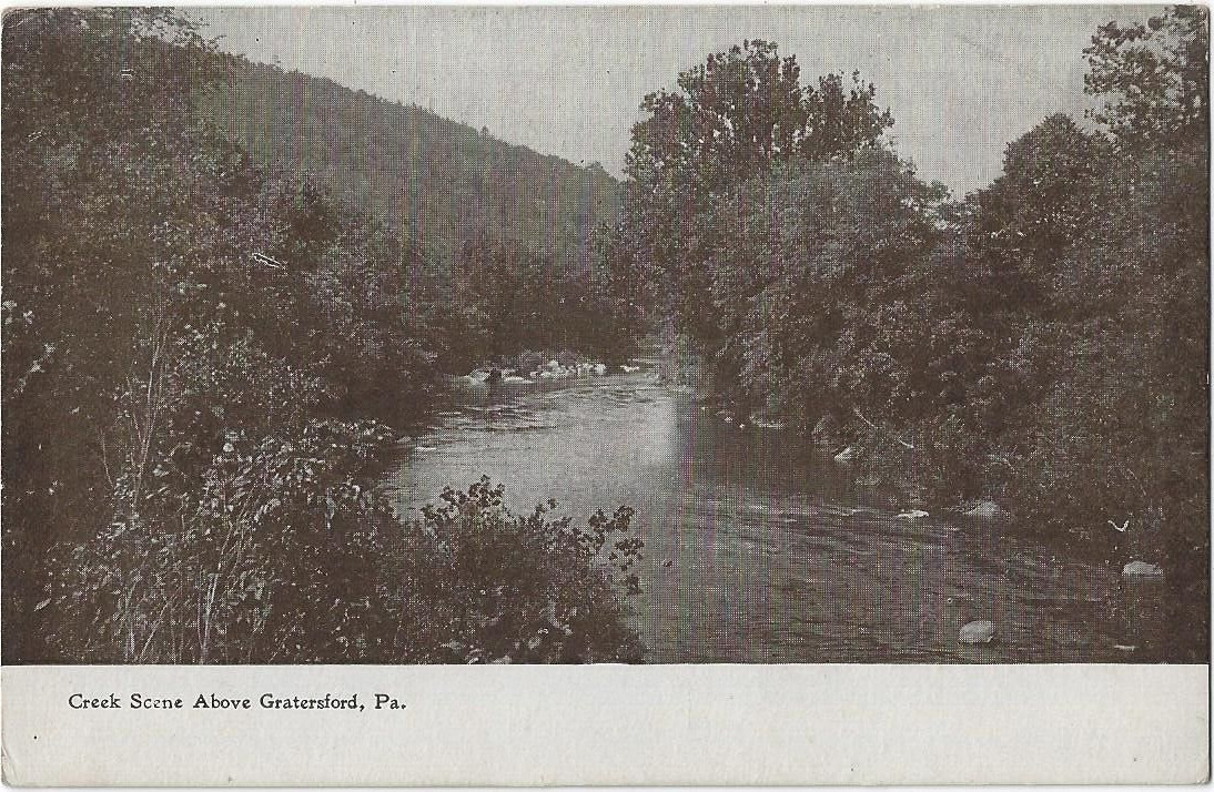 GRATERFORD (GRATERSFORD), PA.~PERKIOMEN CREEK SCENE ABOVE GRATERSFORD~1910