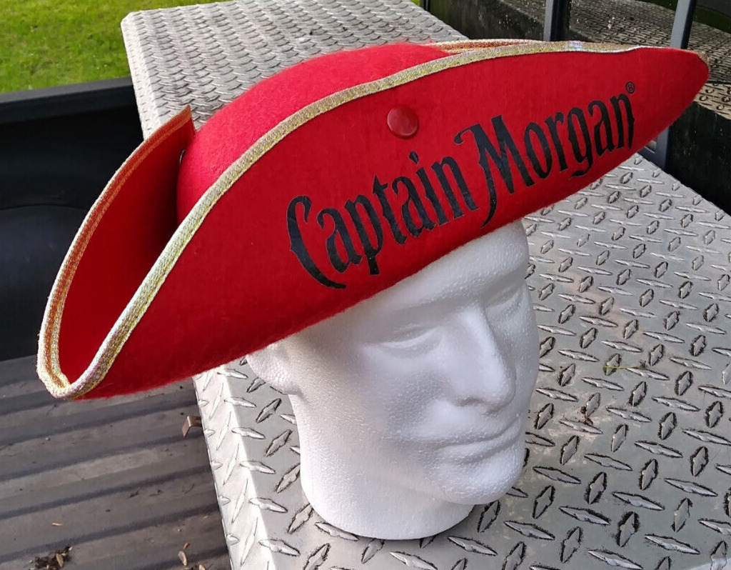 Captain Morgan Pirate Hat Red Promotional Rum Liquor Tricorn Side Snap Cap