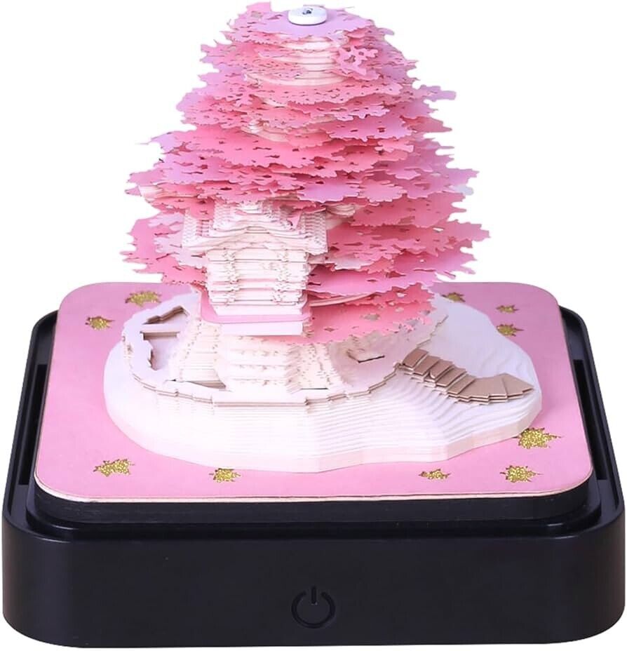2024 Time Piece Calendar Memo Pad 3D Paper Pink Romantic Tree Sakura Art Notepad