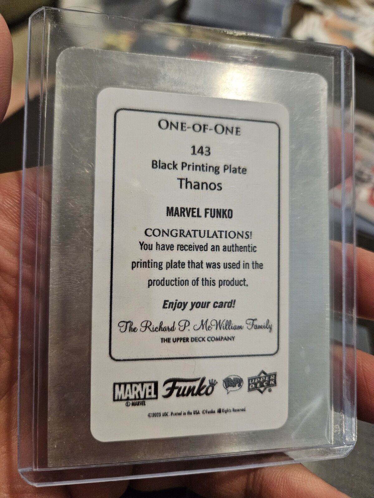 2023 UD Marvel Funko Pop ONE OF ONE Black Printing Plate THANOS SUPER RARE 🔥