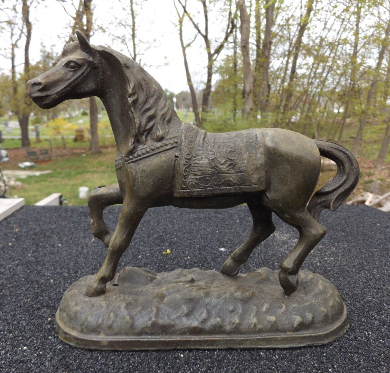 Vintage Bonner Clock Mantle Topper Bronze Finish Spelter Horse Statue Bonner