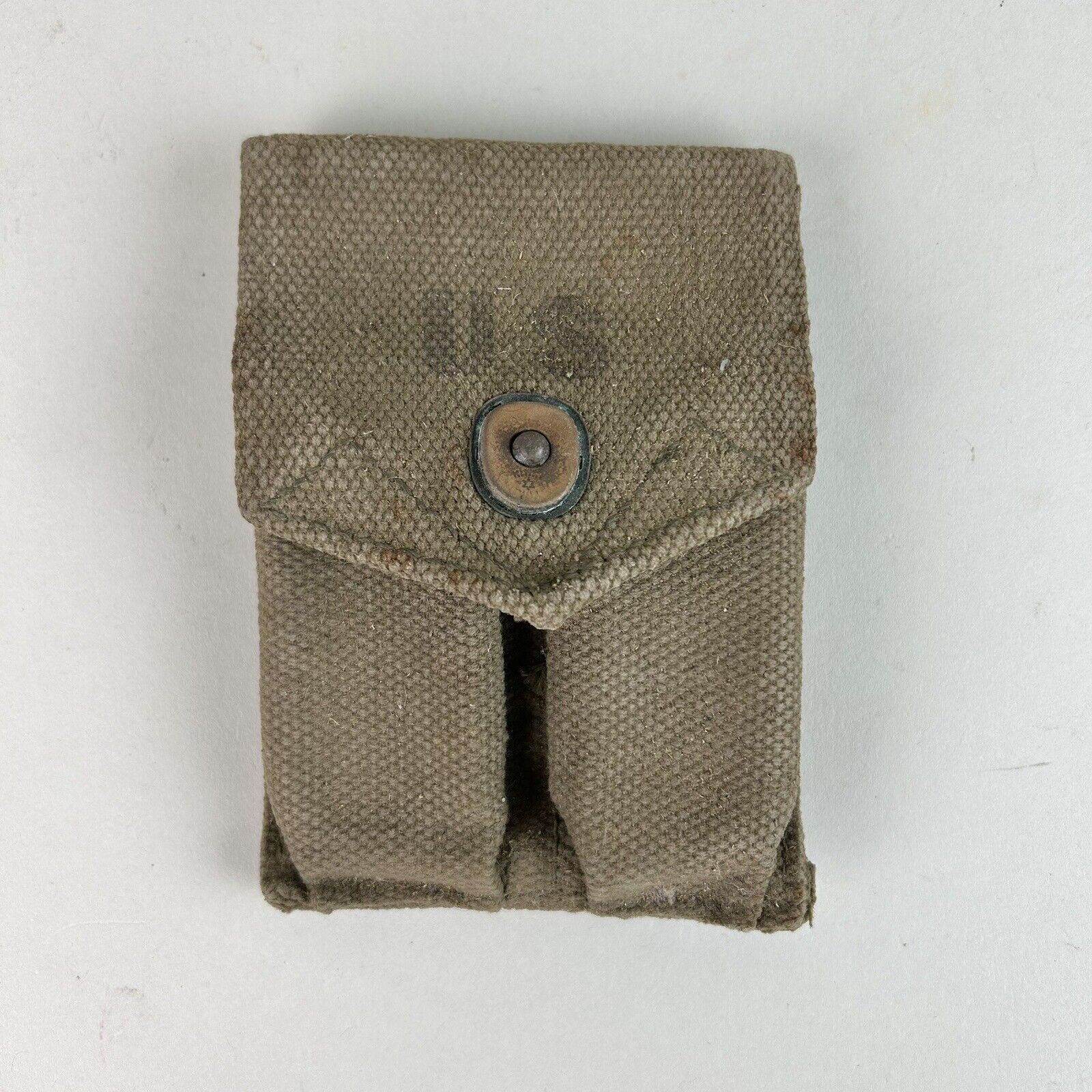 VTG OLD US Military M1911 Magazine Pouch OD Canvas Original Markings & Clips USA