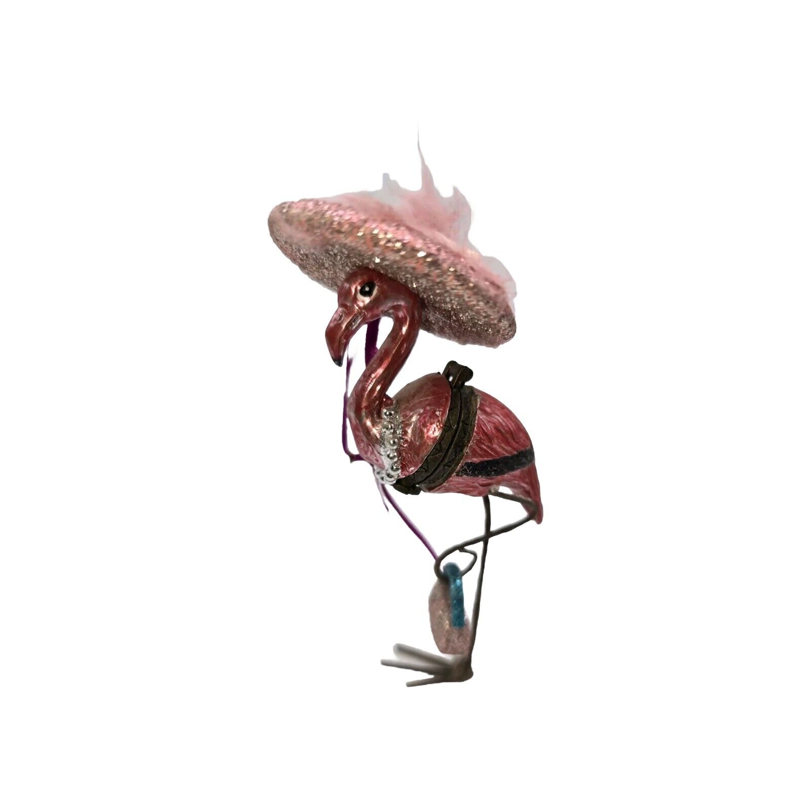 VTG Katherine’s Collection Flamingo Pink Hat & Purse Trinket Box Ornament RARE