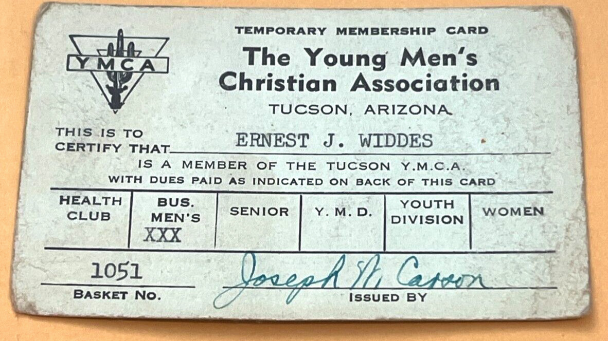 VINTAGE 1955 YMCA TUCSON ARIZONA YOUNG MENS CHRISTIAN ASSOC DUES MEMBERSHIP CARD