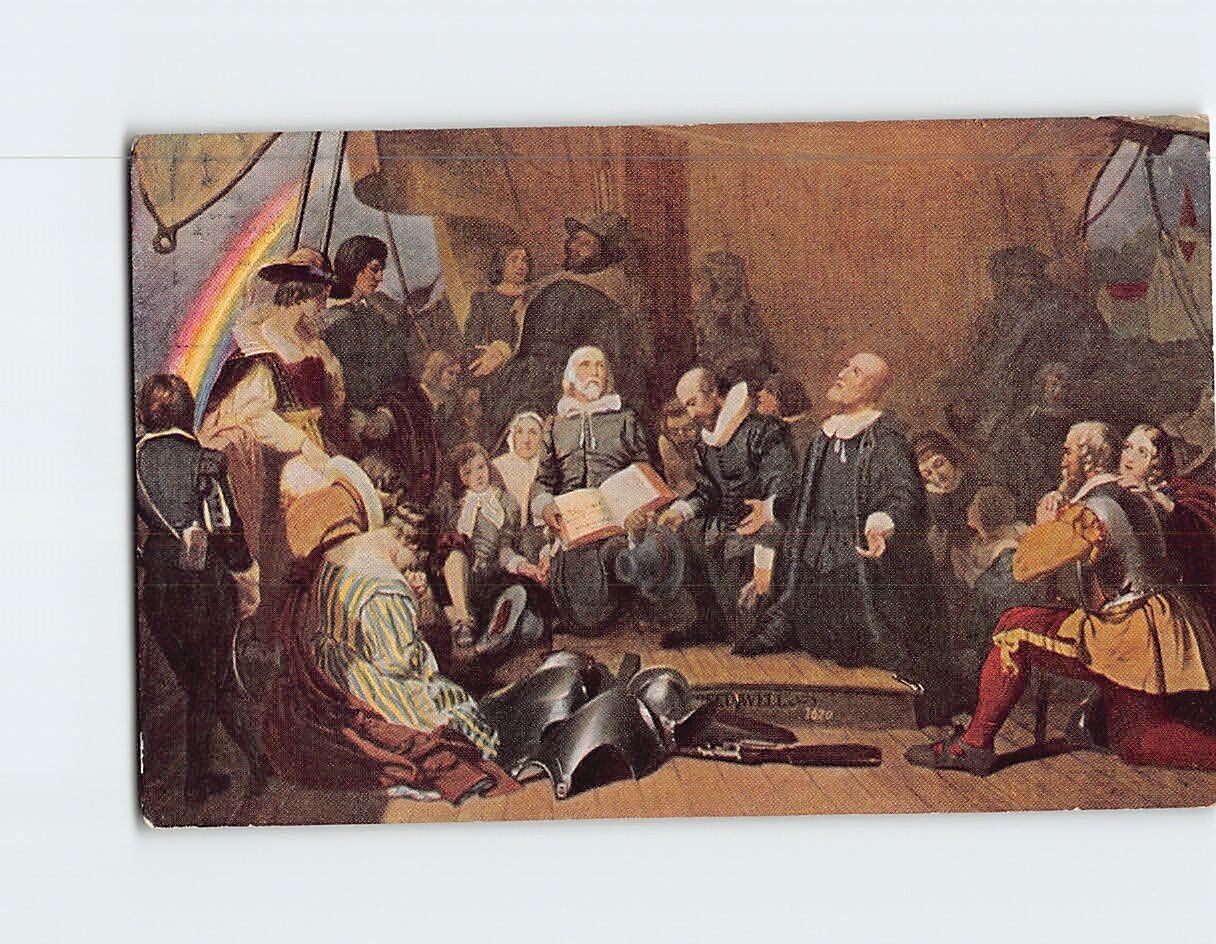 Postcard Embarkation of the Pilgrims from Delft Haven Painting by Wier