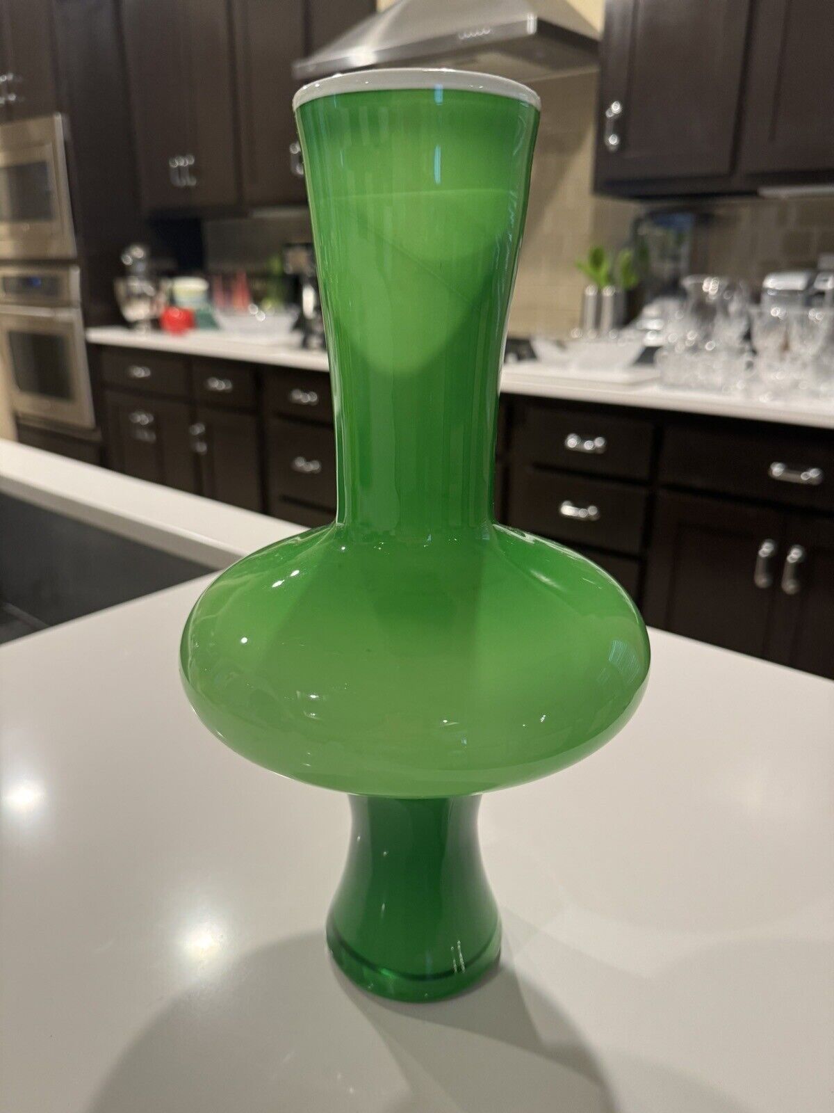 Vintage Italian Lime Cased Green Vase Midcentury Modern 13.5” Handblown Vase