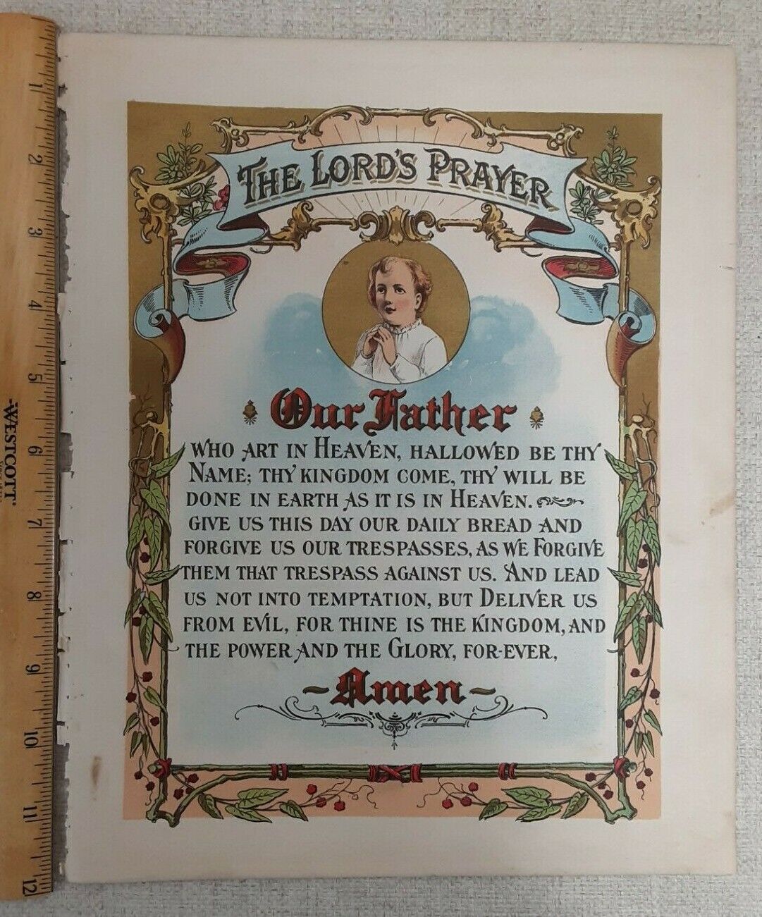 Authentic Plate From 1896 Bible - The Lord\'s Prayer Metallic Gold Gilding 