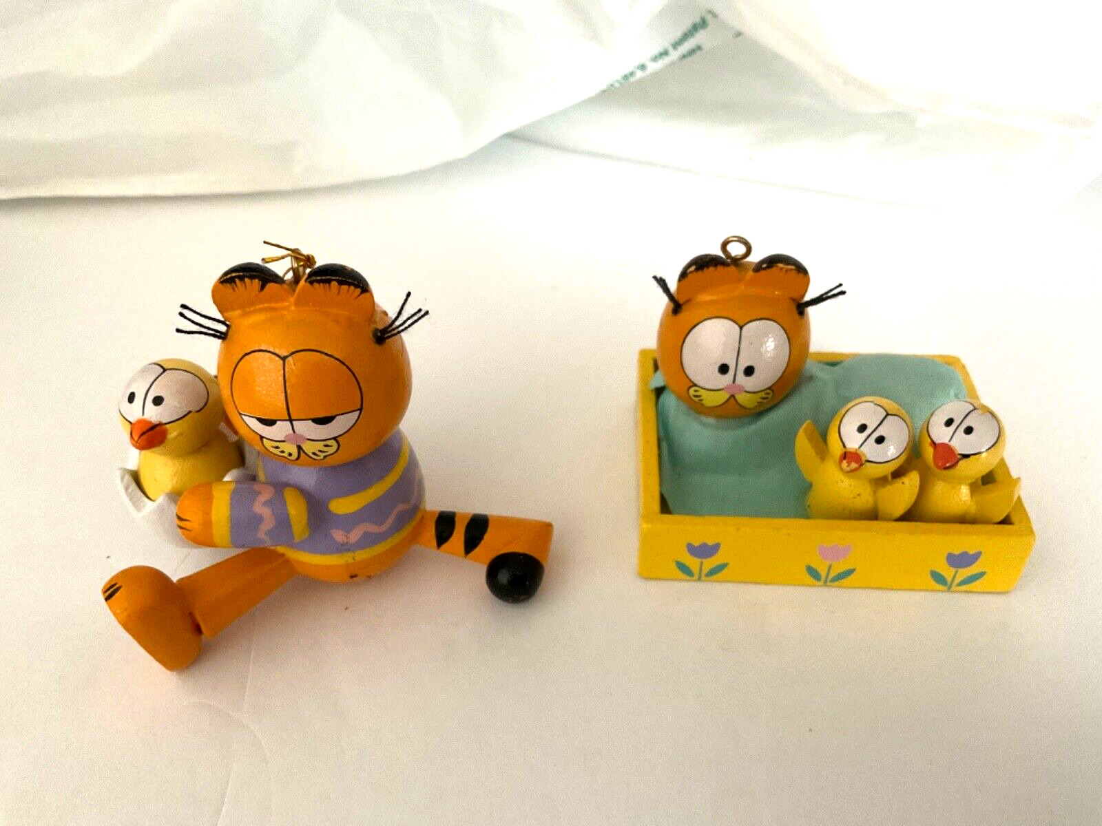 VINTAGE Garfield Ornaments Wooden Easter Christmas Holiday 1978 1981 set of 2