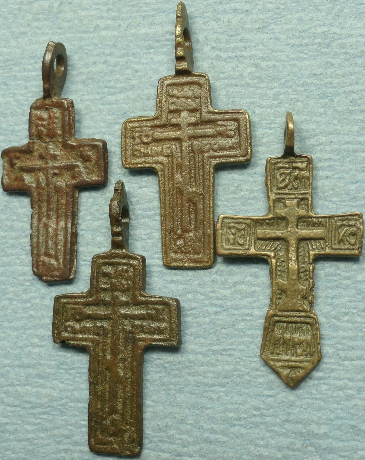 ONE 17th - 18th c. Ukrainian Orthodox Bronze Cross Pendant, Text