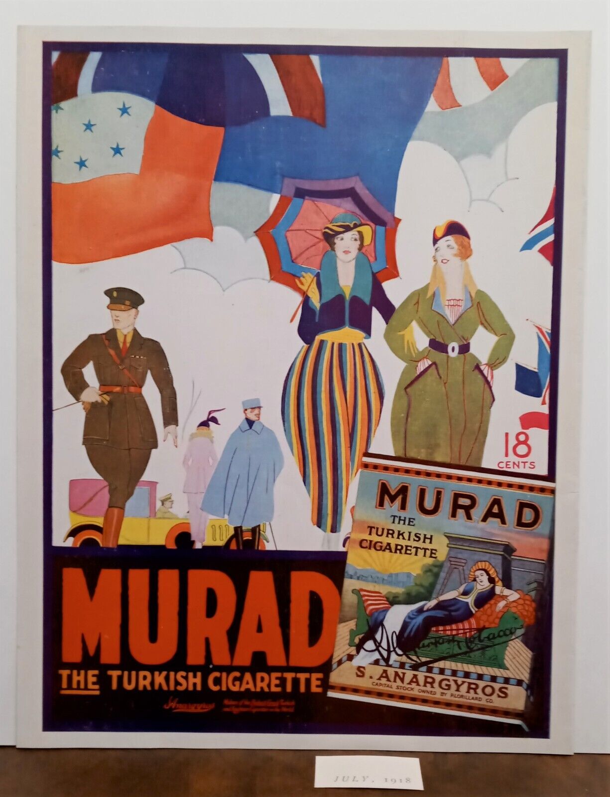 Vintage Antique Murad Turkish Cigarettes - 1918 Art Deco AD Smoking Decor