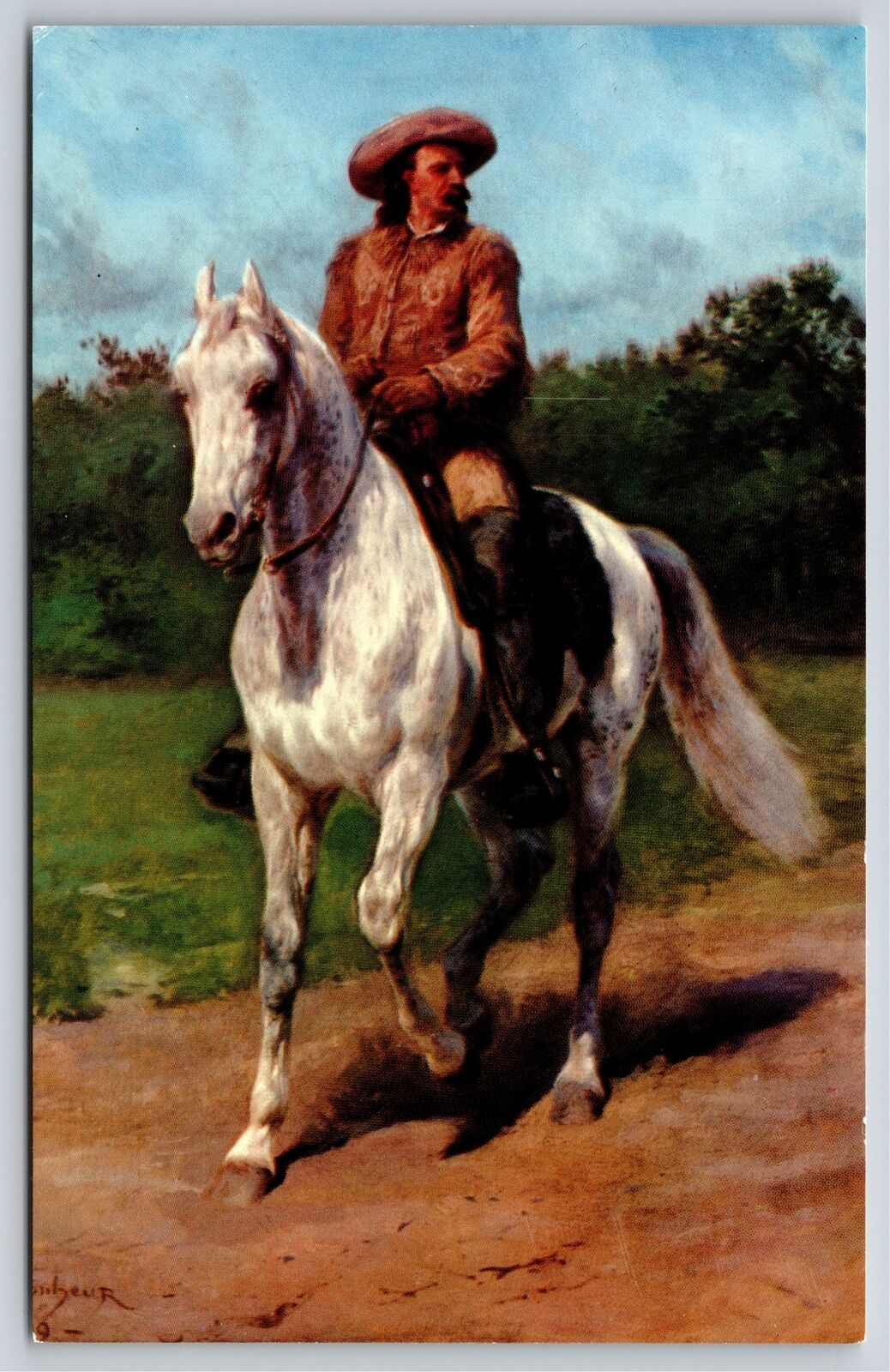 Famous~Painting Of Col William Buffalo Bill Cody On Horseback~Vintage Postcard