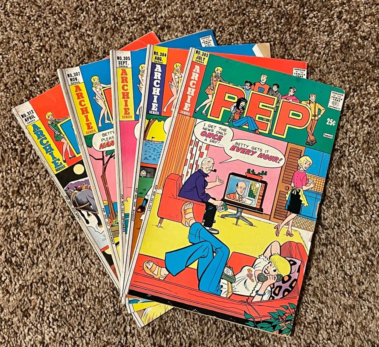 Pep Comics Bronze Age Archie Lot (5) Different Books From #303-305, 307,  312