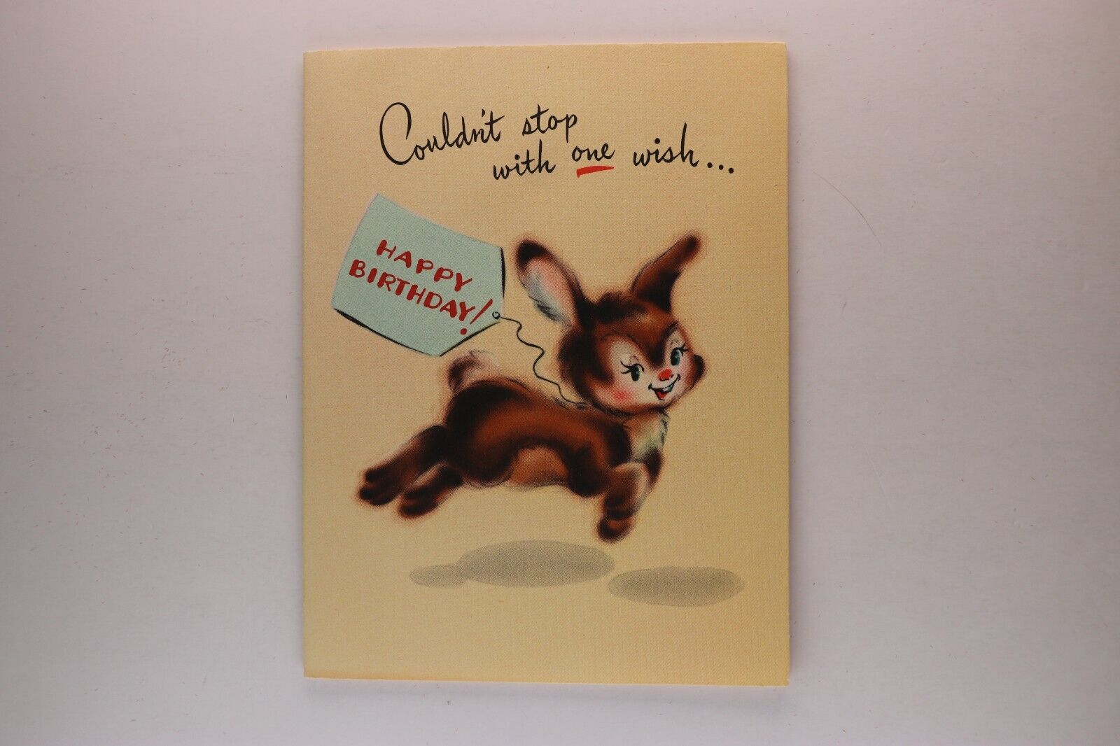 Vintage Cute Kitschy Bunnies Many Happy Birthday Wishes Gibson Smile Card c.1952