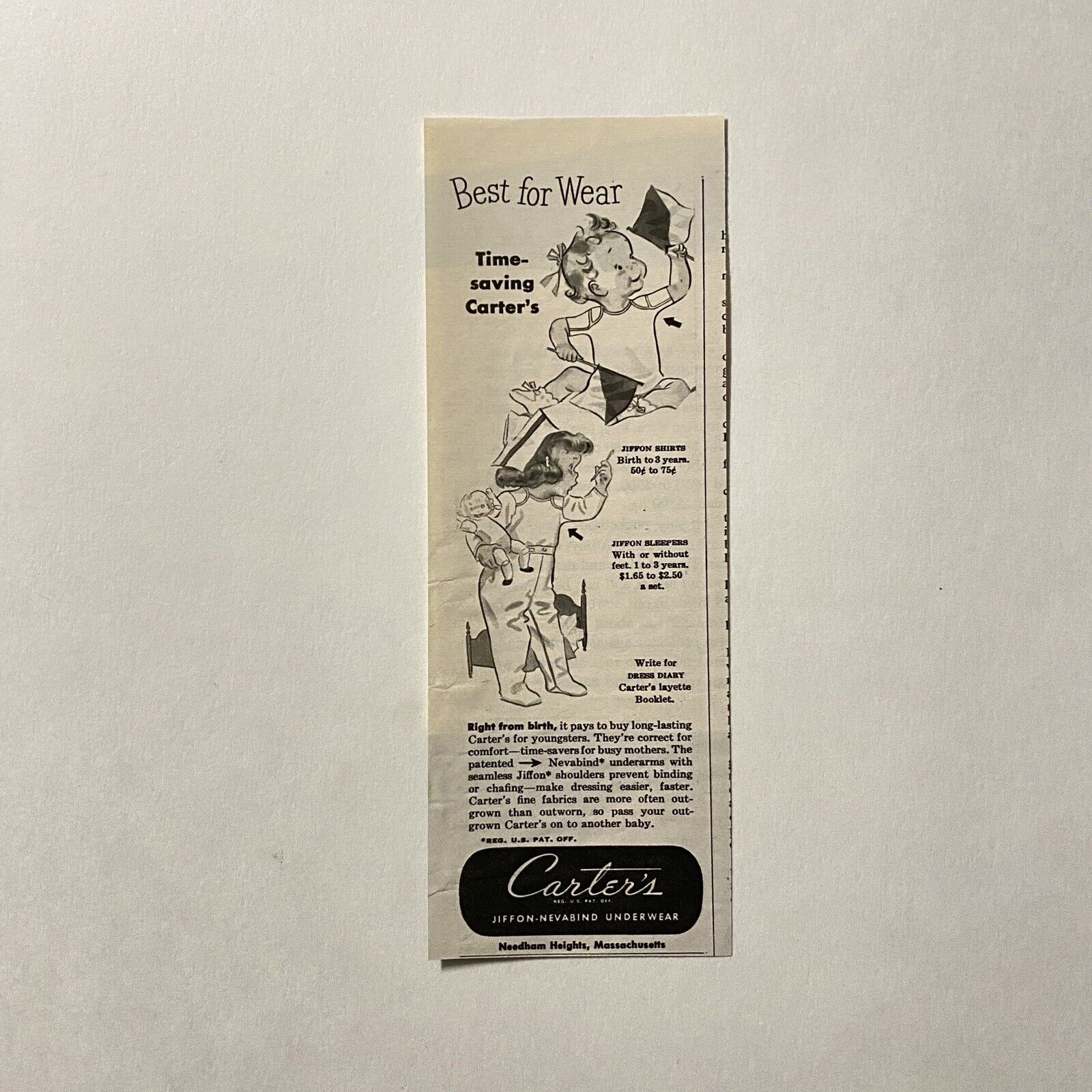 Carters Jiffon Nevabind Underwear 1943 Clothing Fashion Print Ad