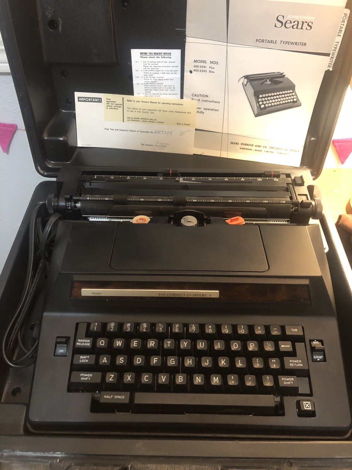 Sears Correct - O - Sphere 1 Electronic Typewriter 1982 Tested Works Case Manual