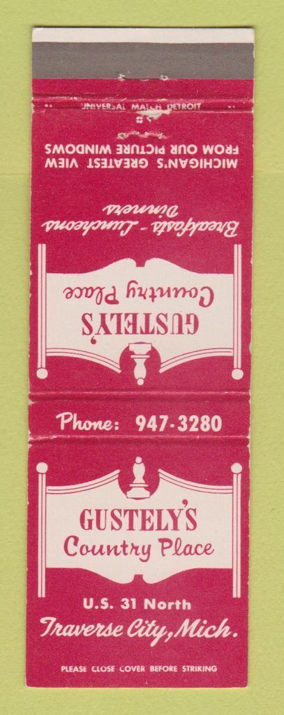 Matchbook Cover - Gustely\'s Country Place Traverse City MI