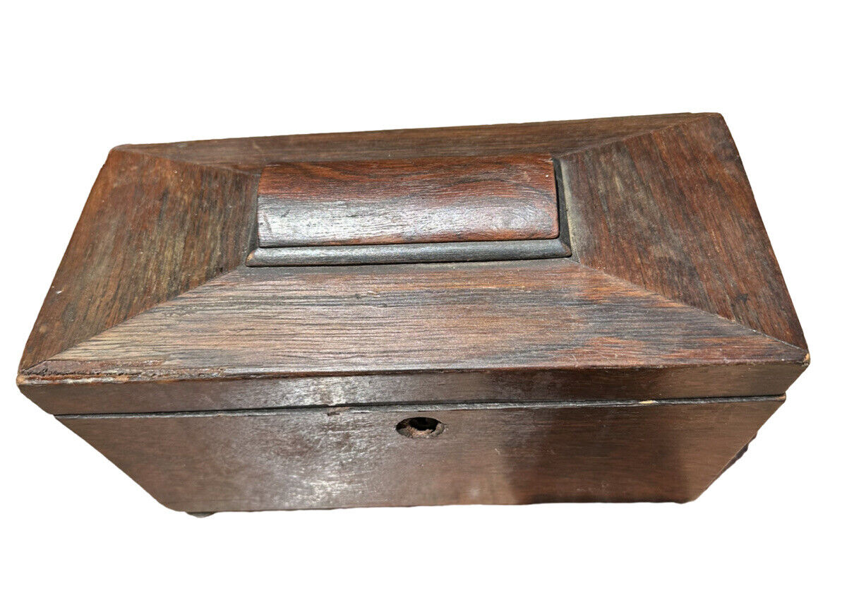 Tea Caddy 19th Century English REGENCY Wood Mahogany Brass Bun Feet Antique