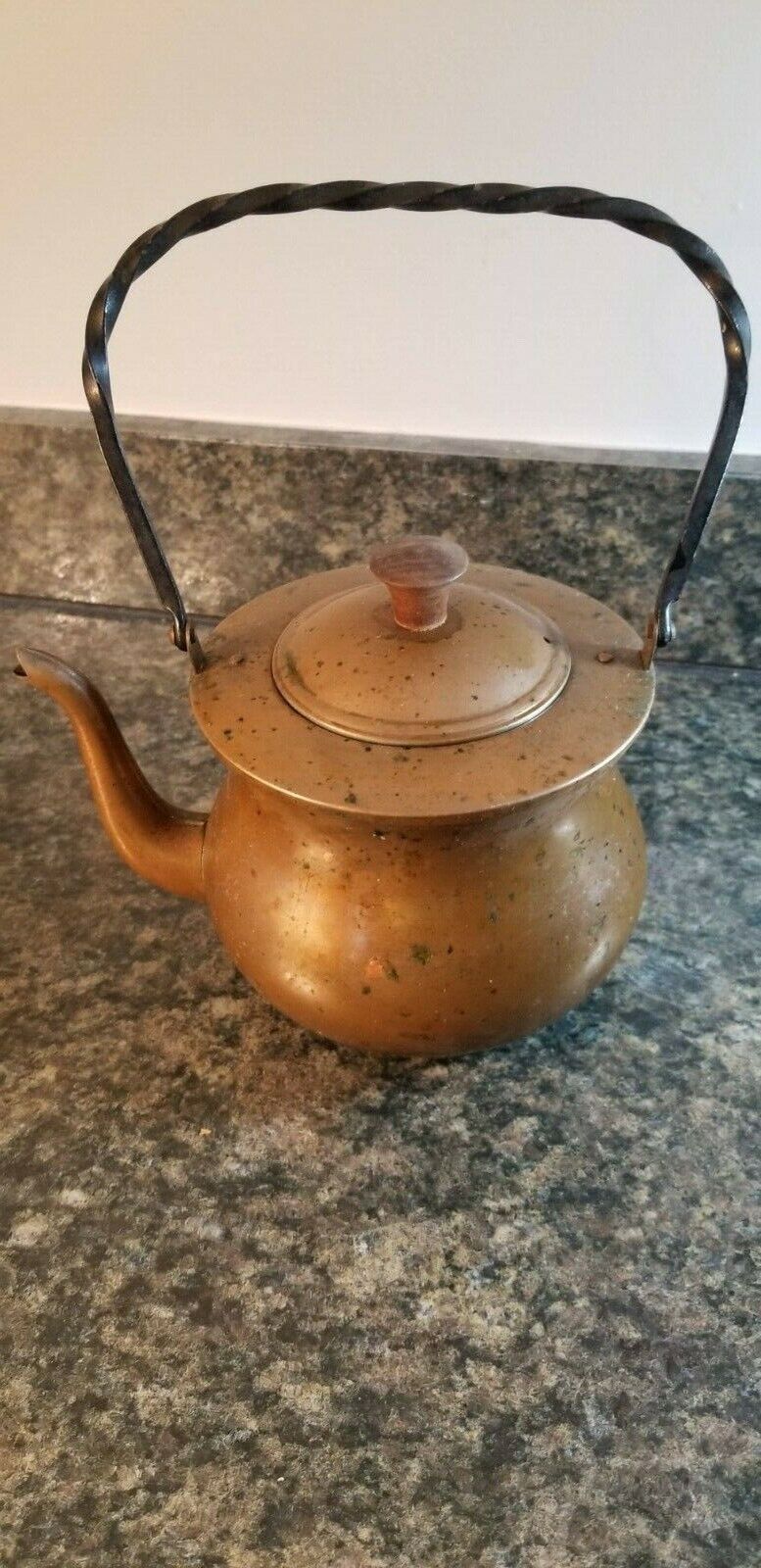 Beautiful Vintage Copral Copper Tea Pot Gooseneck Twisted Metal Handle (Lot 103)