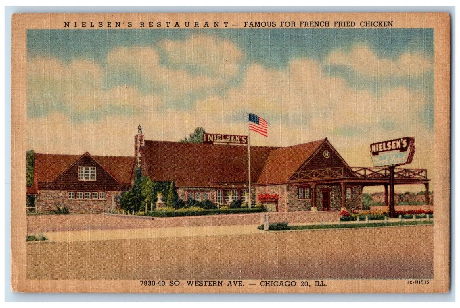 c1930's Nielsen's Restaurant Flag Roadside Chicago Illinois IL Vintage Postcard