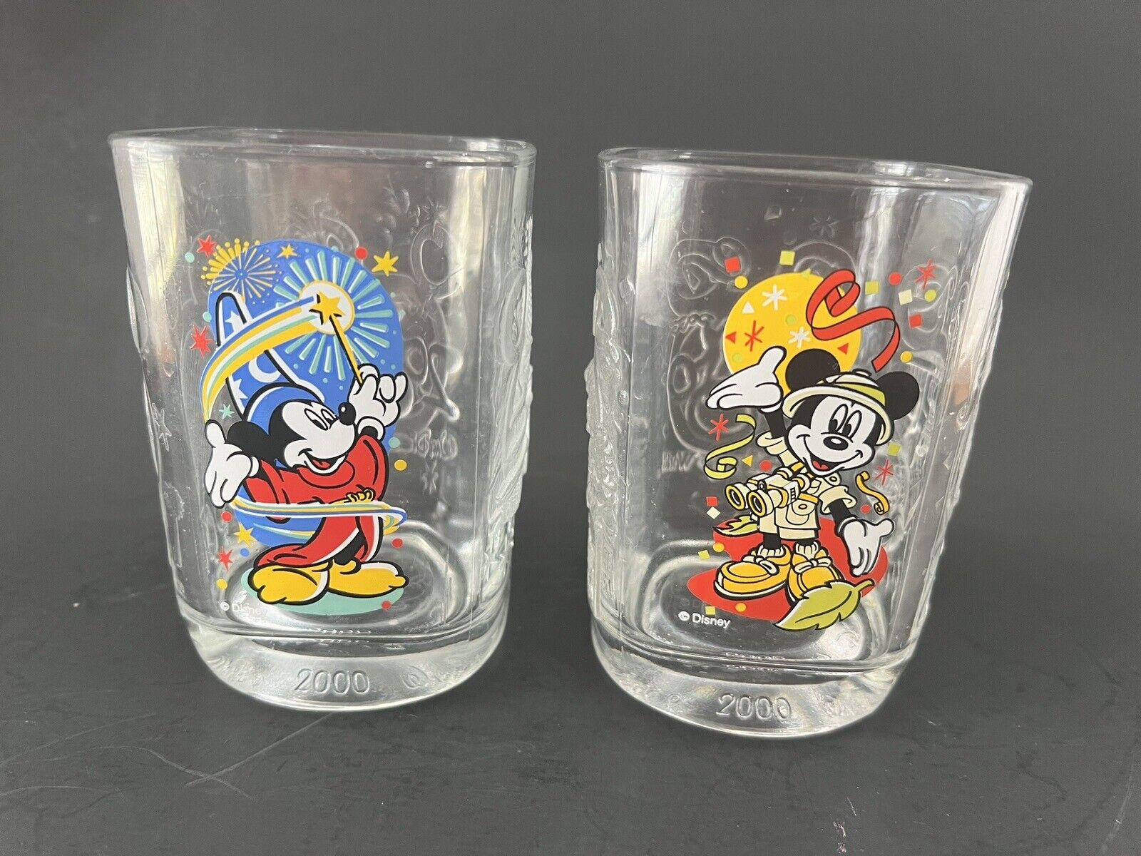 Vintage Walt Disney World 2000 Celebration Glass Set Of 2 Epcot Animal Kingdom