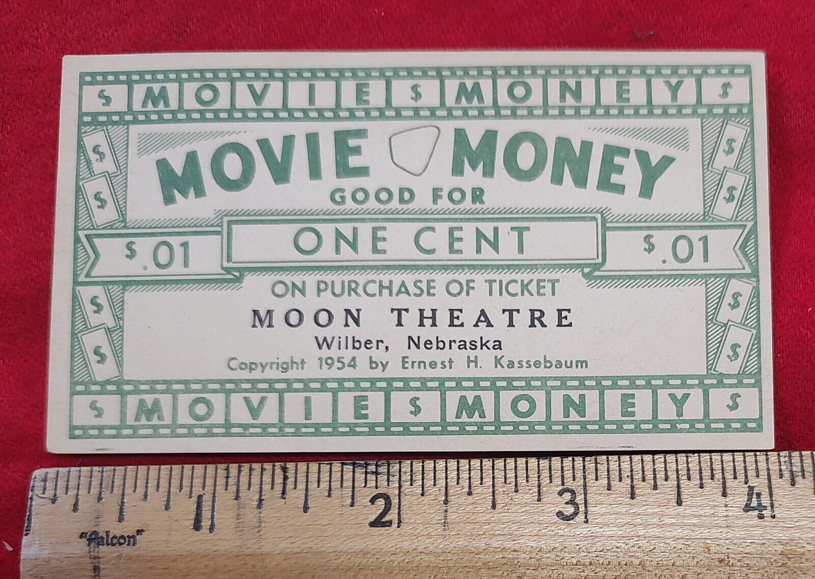 Vintage Ephemera 1954 Movie Ticket Coupon Moon Theater Wilber, Nebraska