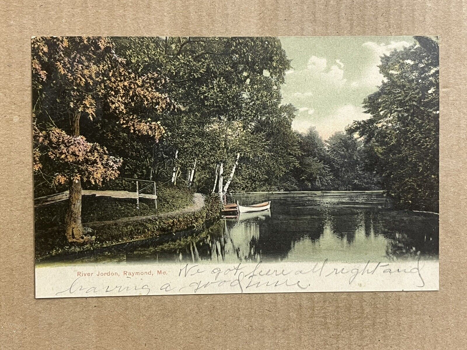 Postcard Raymond ME Maine Scenic River Jordan Boat Vintage 1906 UDB
