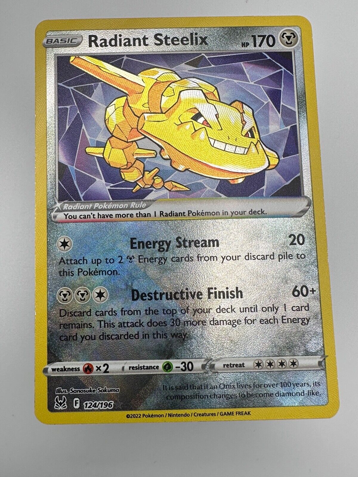 Pokemon TCG Card Lost Origin Radiant Steelix 124/196 Ultra Holo Rare