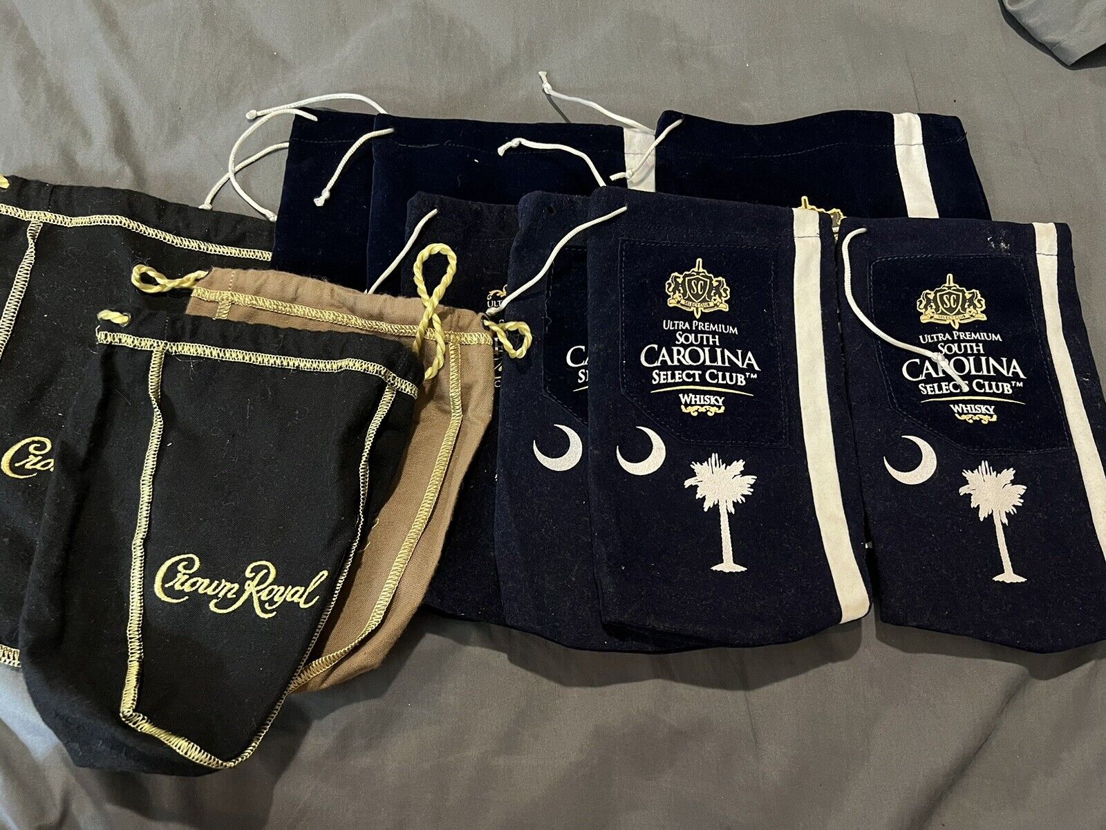 Crown Royal Whiskey Assorted Drawstring bags lot of 10 Bags. 3 Crown. Seven SC