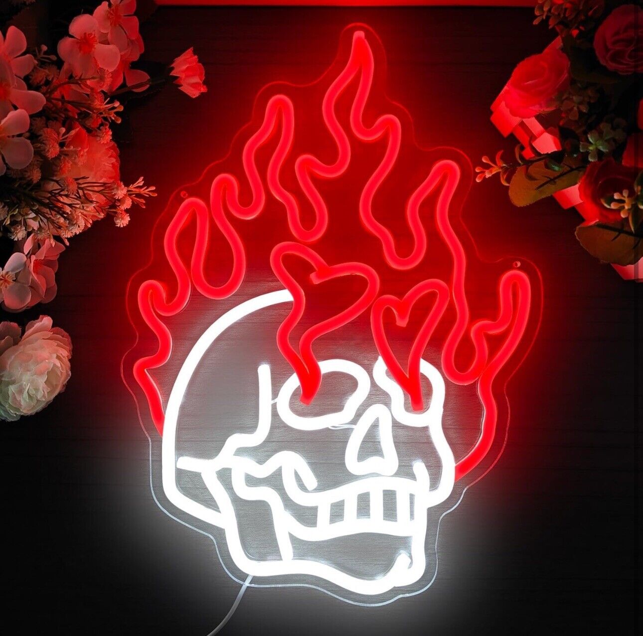 Skull Fire Neon Sign Skeleton LED Light Wall Decor Bedroom Lamp Game Room Signs