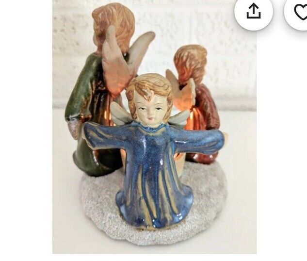 Vtg Three Angels Holding Hands Yea Candle Holder #308