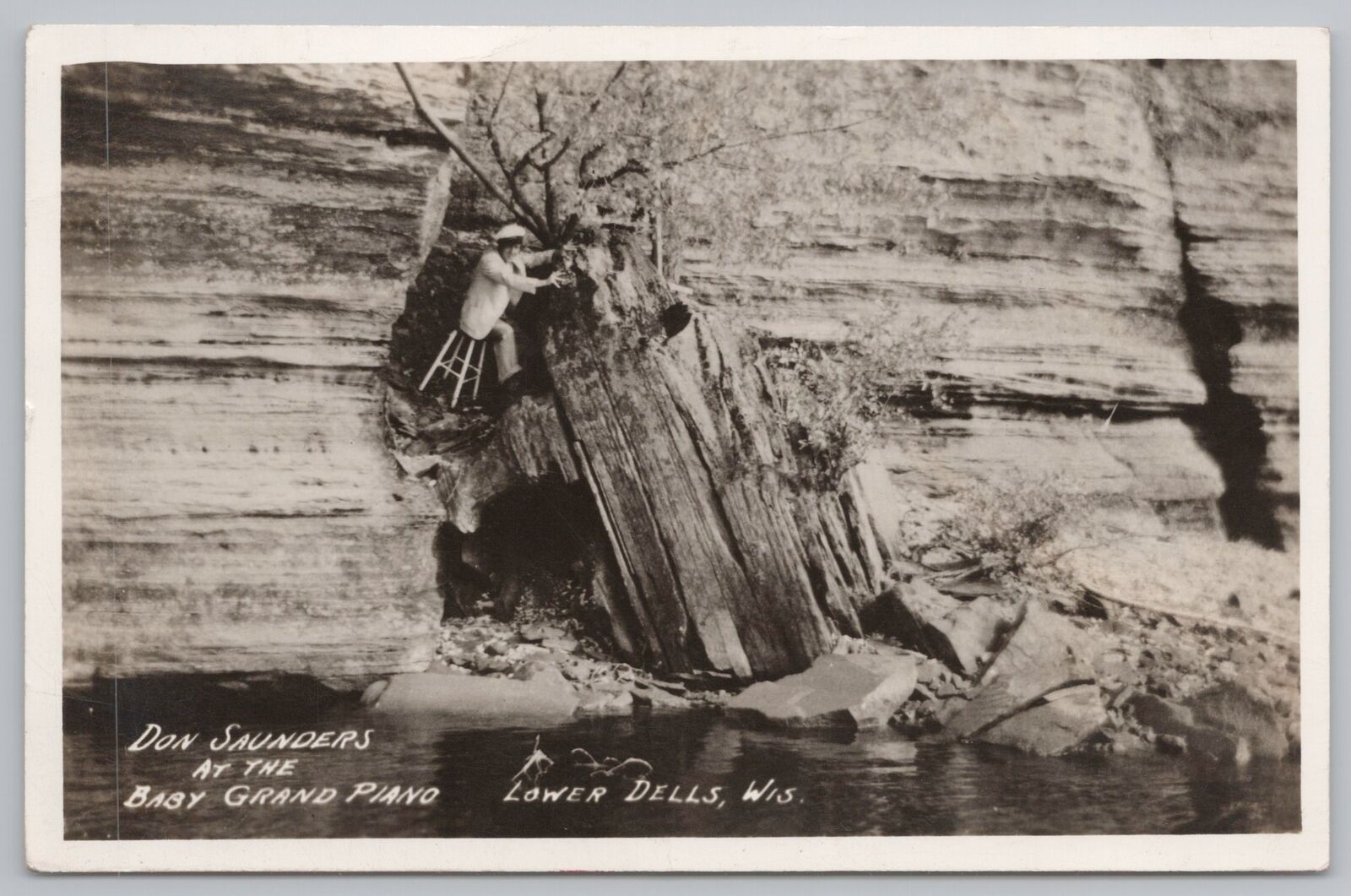 Lower Dells WI~Don Saunders~Baby Grand Piano Rock Formation~Real Photo PC~RPPC