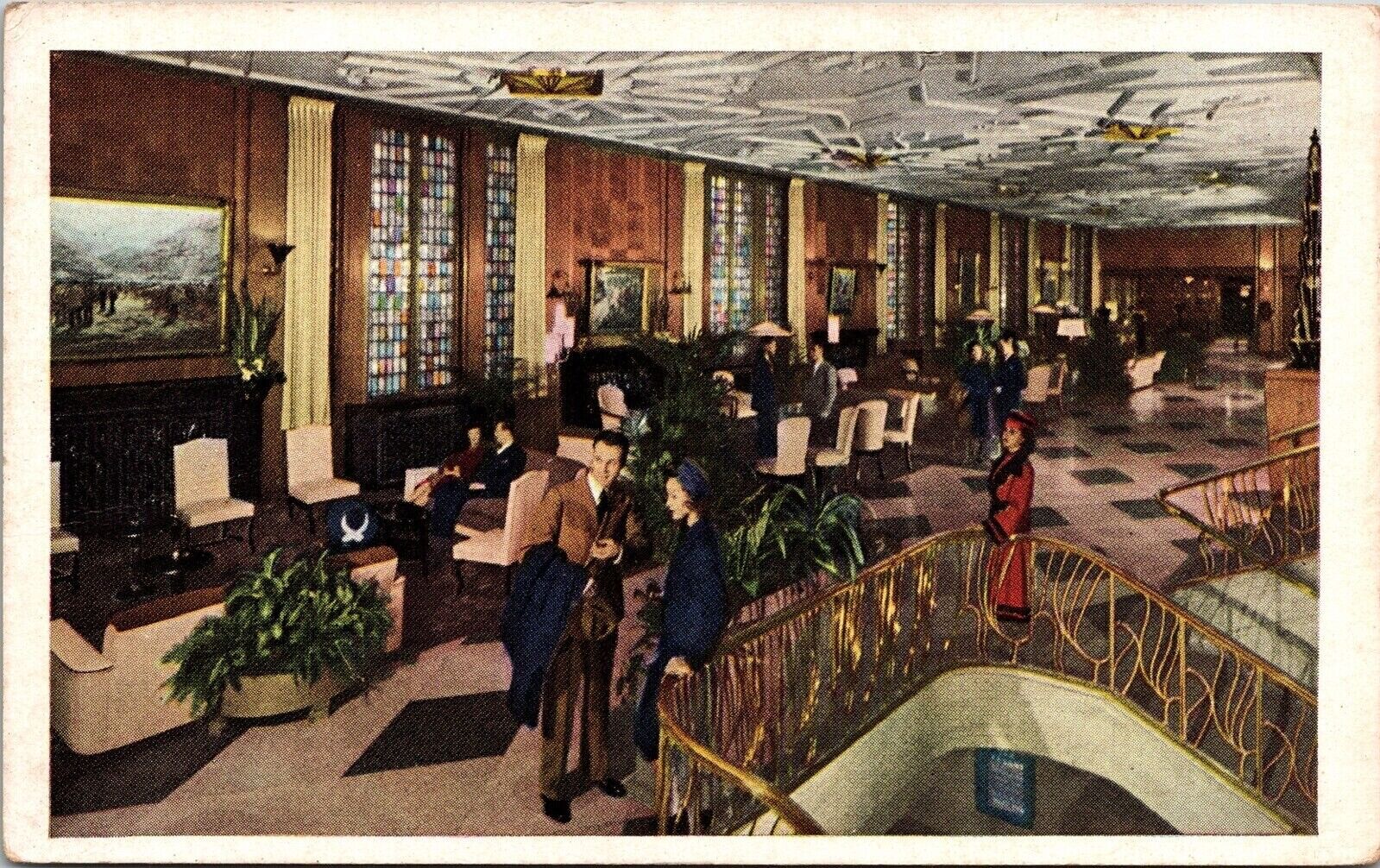 Historic Bismark Hotel Lobby Downtown Chicago Illinois WB Postcard