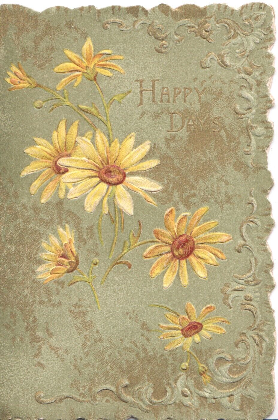Sunflowers, or daisies, HAPPY DAYS, New Year, Victorian, R. Tuck die cut card