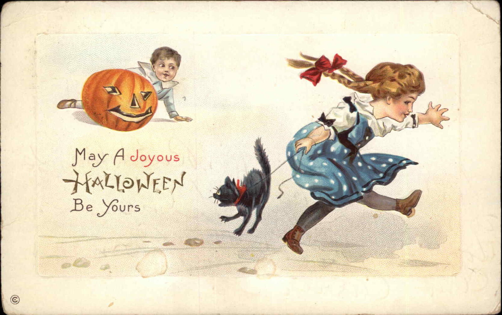 Halloween Children Scared Girl & Cat Stecher 339D c1910 Postcard