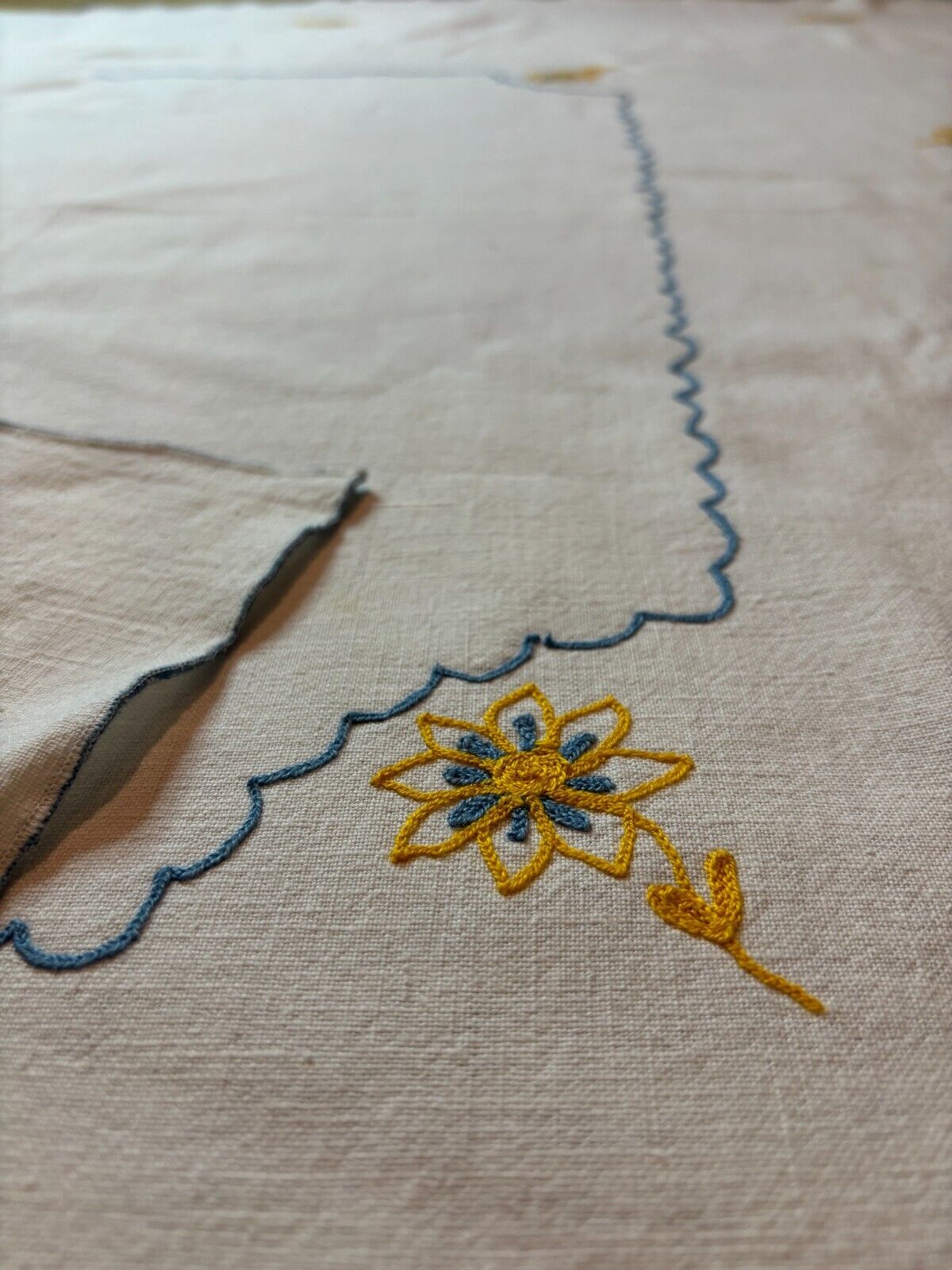 Hand Stitched Tablecloth Yellow Blue Scandinavian Swedish Colors Flowers 64\