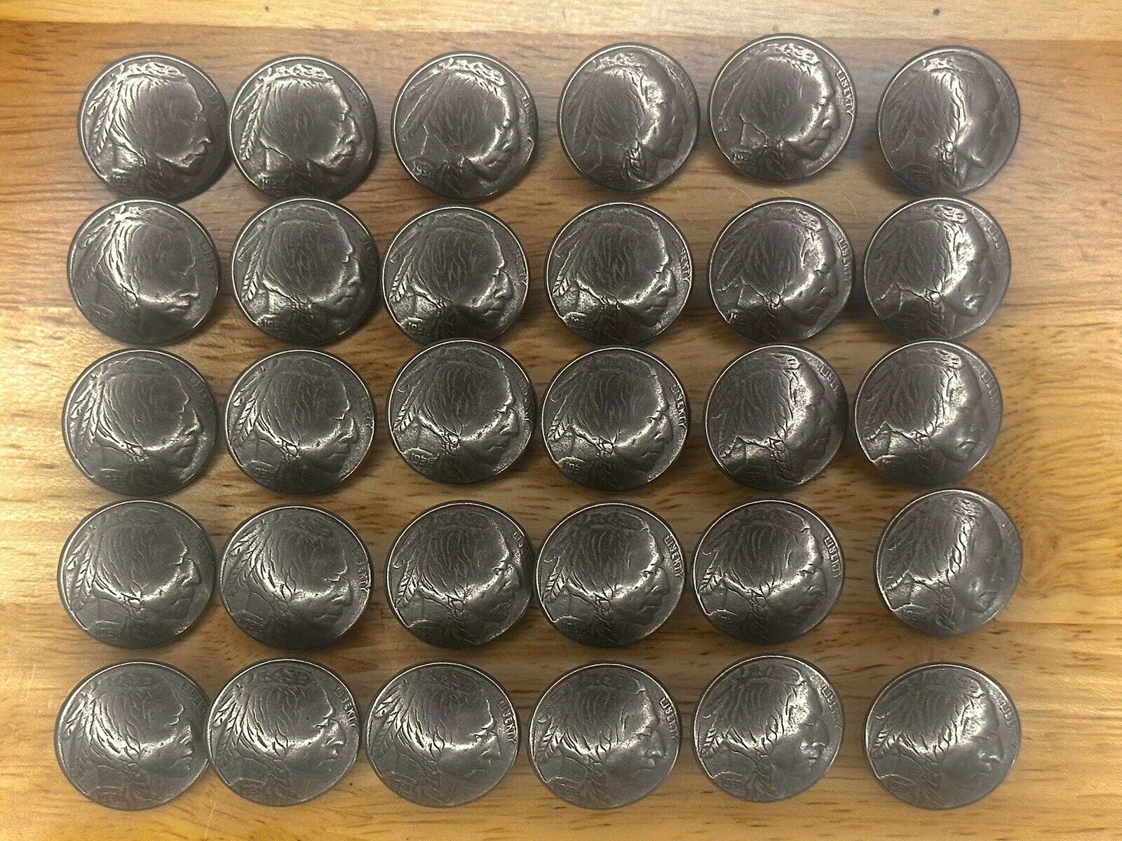 30X All Indian Head Nickel Domed Shank Coin Buttons 3/4