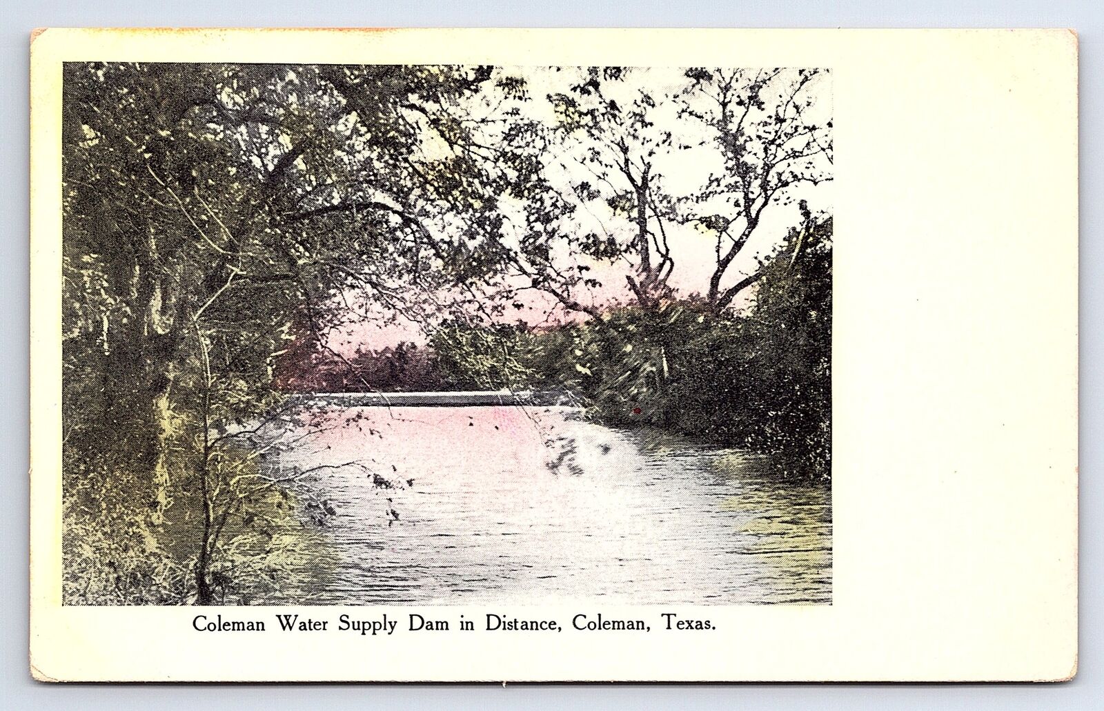Postcard Coleman Water Supply Dam In Distance, Coleman Texas