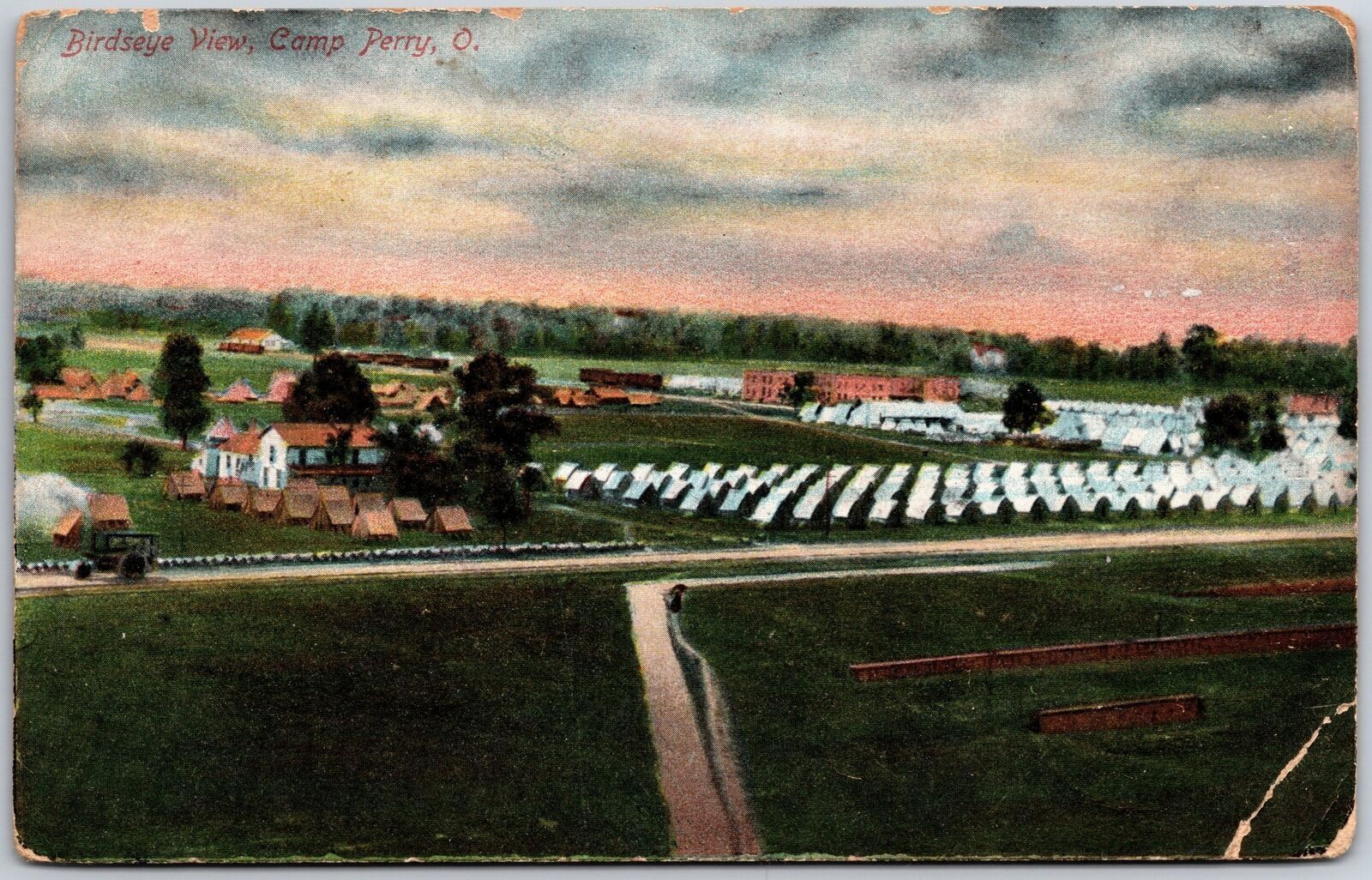 Camp Perry Ohio OH Bird\'s Eye View Grounds & Pathway Posted Postcard