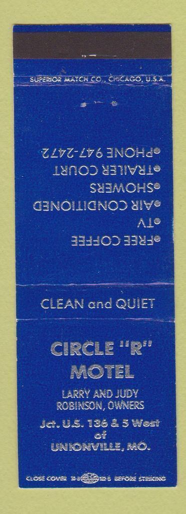 Matchbook Cover - Circle R Motel Unionville MO BLUE