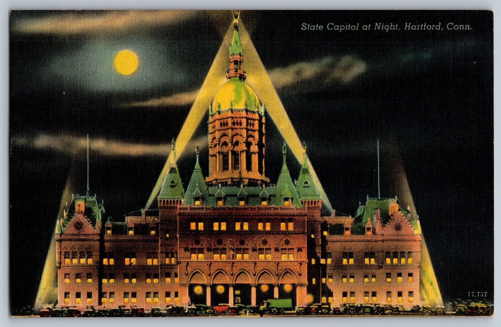 Hartford, Connecticut - State Capitol Building at Night - Vintage Postcard