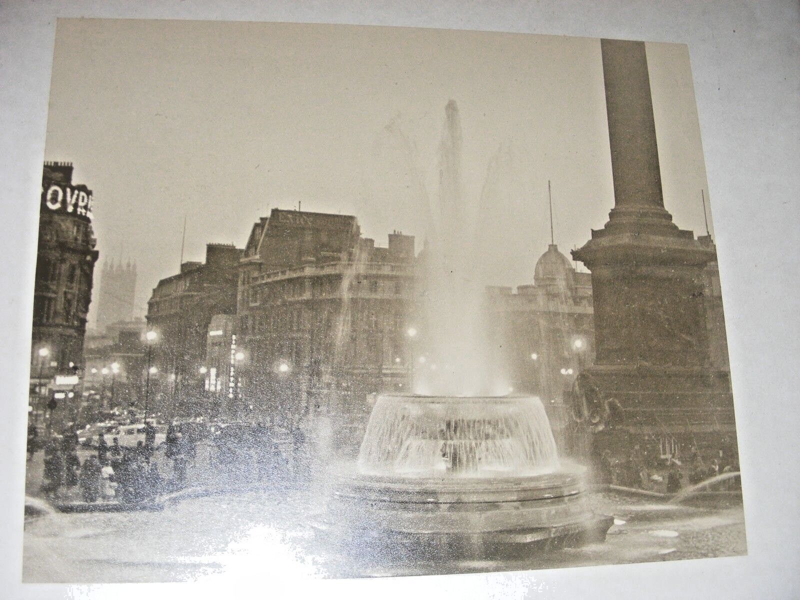 VINTAGE ORIGINAL 1950\'S SEPIA PHOTOGRAPH OF PICCADILLY SQUARE AT DUSK