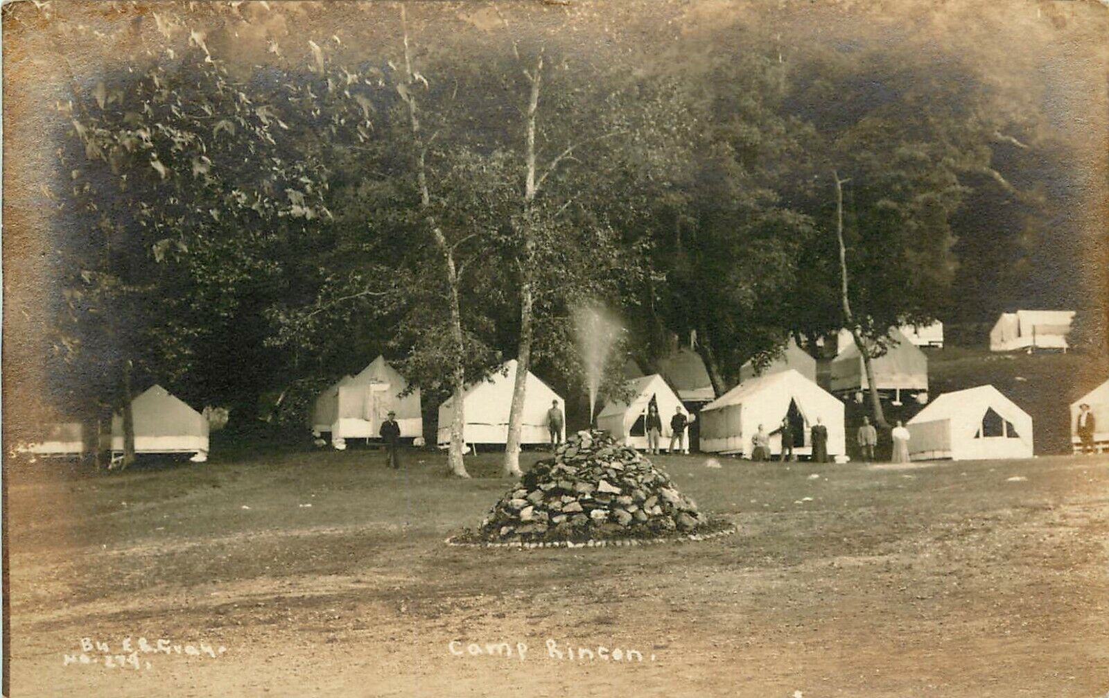 E.B. Gray RPPC 279 Camp Rincon Fountain & Tent Cabins San Gabriel Canyon CA 1911