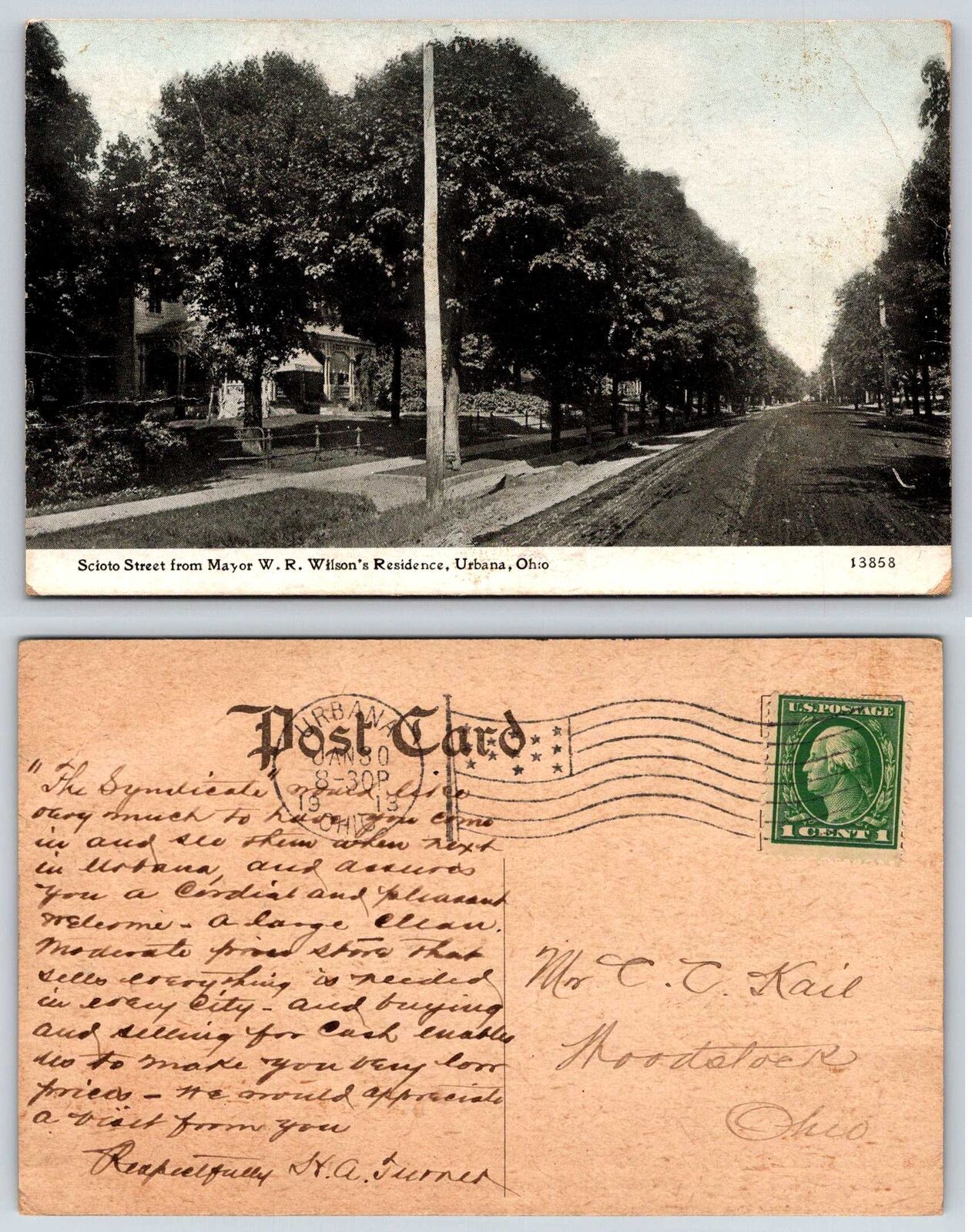Urbana Ohio SCIOTO STREET FROM MAYOR W R WILSON\'S RESIDENCE Postcard L511