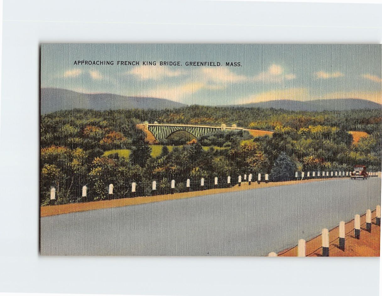 Postcard Approaching French king Bridge Greenfield Massachusetts USA