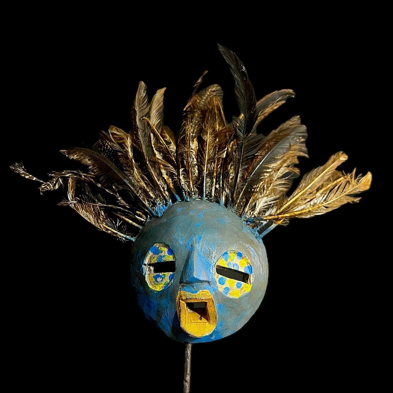 African Tribal Wood masks Wood Round African Mask, 'Edudzi' mask-G1275