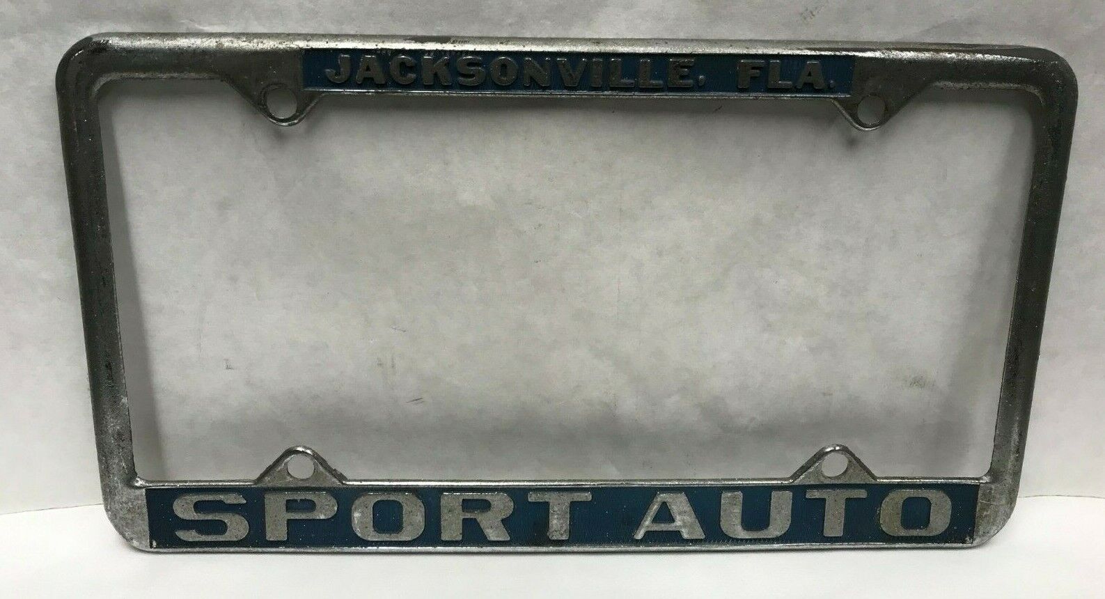 Vintage Chrome Metal Sport Auto Jacksonville Florida Dealer License Plate Frame