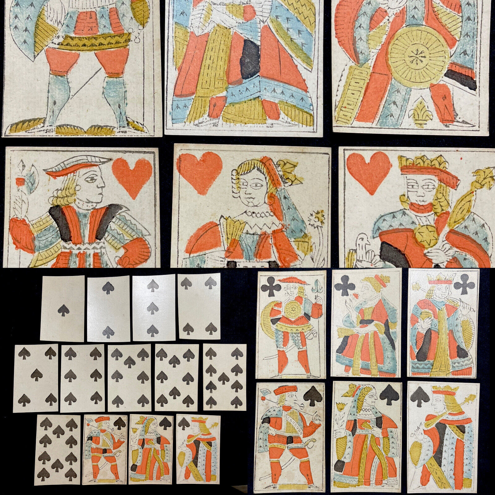 1700’s HIGH GRADE Rare Historic 52/52 Poker Deck Woodblock Antique Playing Cards