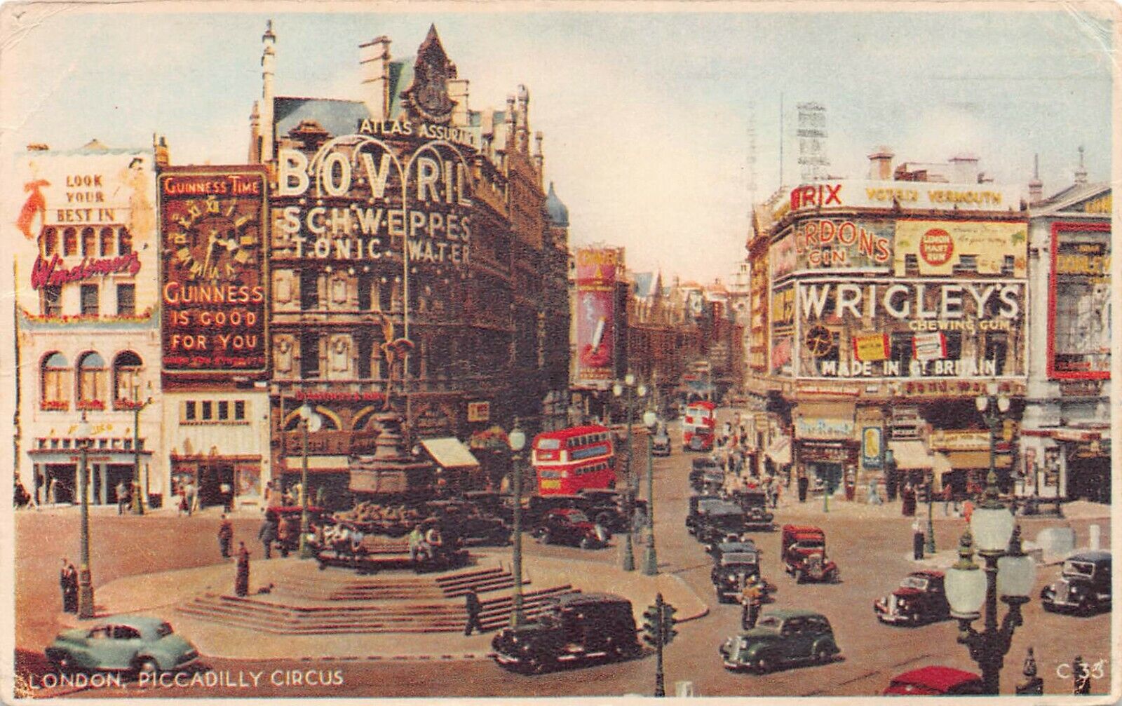View of Piccadilly Circus, London, England, Early Postcard, Used in 1951